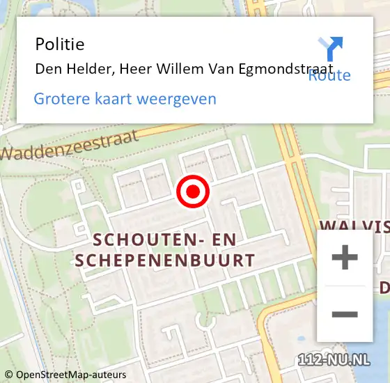 Locatie op kaart van de 112 melding: Politie Den Helder, Heer Willem Van Egmondstraat op 3 augustus 2017 03:25