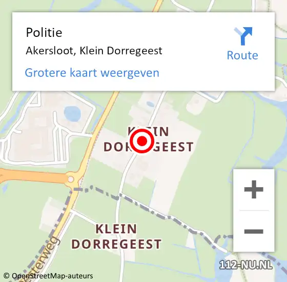 Locatie op kaart van de 112 melding: Politie Akersloot, Klein Dorregeest op 3 augustus 2017 05:36