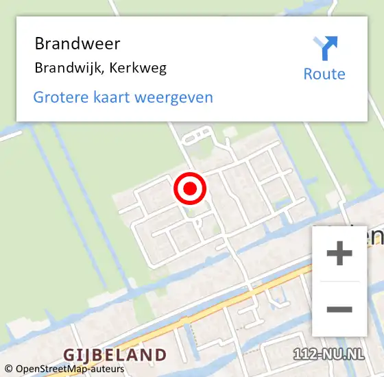 Locatie op kaart van de 112 melding: Brandweer Brandwijk, Kerkweg op 3 augustus 2017 06:33