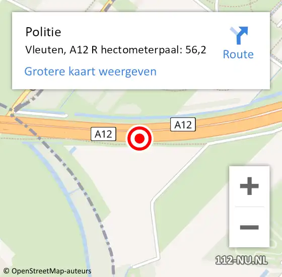 Locatie op kaart van de 112 melding: Politie Utrecht, A12 R hectometerpaal: 62,3 op 3 augustus 2017 07:02