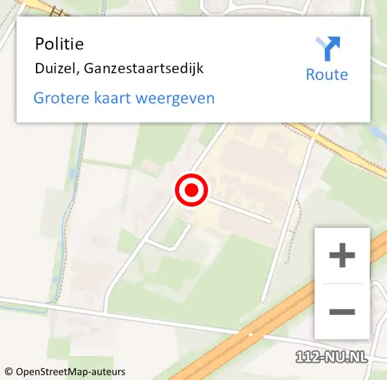 Locatie op kaart van de 112 melding: Politie Duizel, Ganzestaartsedijk op 3 augustus 2017 07:55