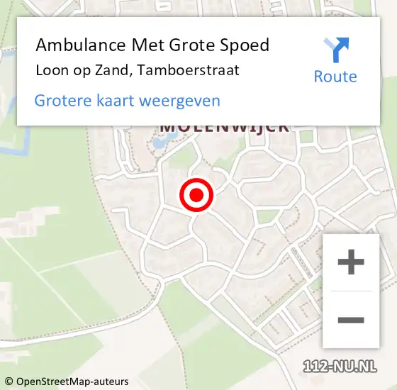 Locatie op kaart van de 112 melding: Ambulance Met Grote Spoed Naar Loon op Zand, Tamboerstraat op 3 augustus 2017 08:42