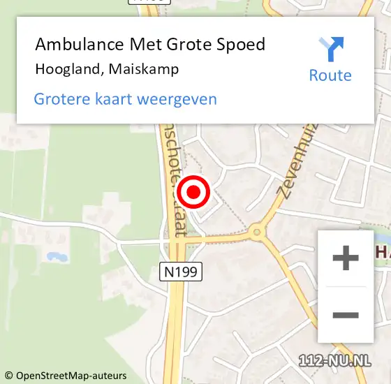 Locatie op kaart van de 112 melding: Ambulance Met Grote Spoed Naar Hoogland, Maiskamp op 3 augustus 2017 09:12