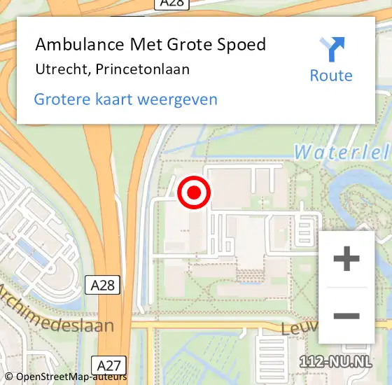 Locatie op kaart van de 112 melding: Ambulance Met Grote Spoed Naar Utrecht, Princetonlaan op 3 augustus 2017 09:45