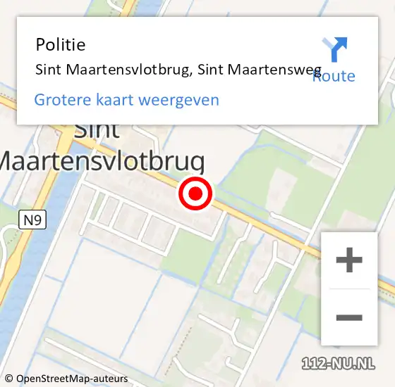 Locatie op kaart van de 112 melding: Politie Sint Maartensvlotbrug, Sint Maartensweg op 3 augustus 2017 10:18