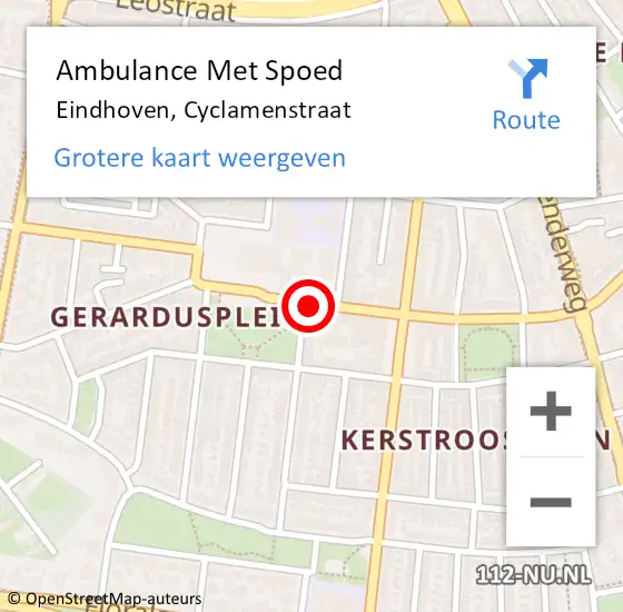 Locatie op kaart van de 112 melding: Ambulance Met Spoed Naar Eindhoven, Cyclamenstraat op 3 augustus 2017 12:15