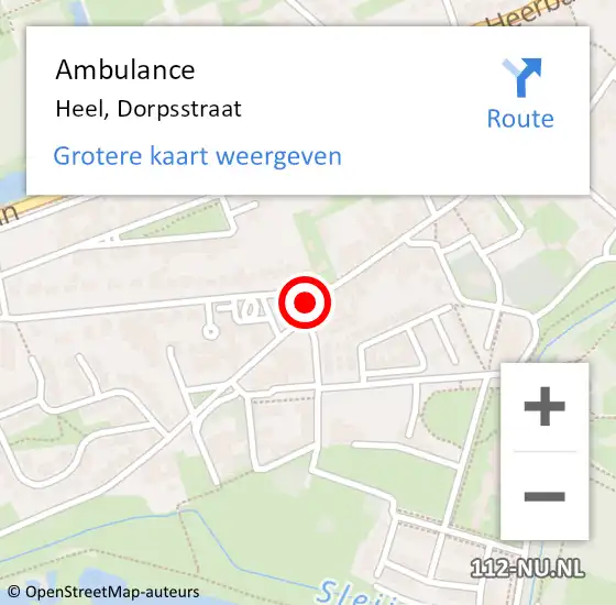 Locatie op kaart van de 112 melding: Ambulance Heel, Dorpsstraat op 3 augustus 2017 13:42