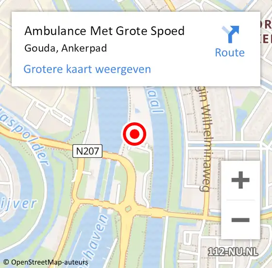 Locatie op kaart van de 112 melding: Ambulance Met Grote Spoed Naar Gouda, Ankerpad op 3 augustus 2017 14:33