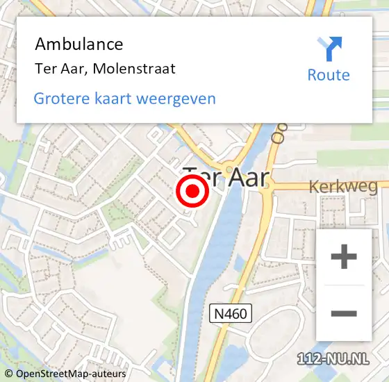 Locatie op kaart van de 112 melding: Ambulance Ter Aar, Molenstraat op 3 augustus 2017 15:31