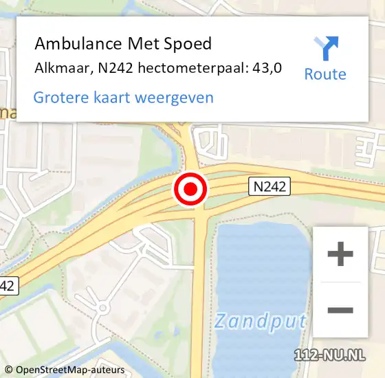 Locatie op kaart van de 112 melding: Ambulance Met Spoed Naar Alkmaar, N242 hectometerpaal: 30,8 op 3 augustus 2017 15:33
