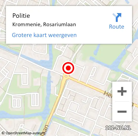 Locatie op kaart van de 112 melding: Politie Krommenie, Rosariumlaan op 3 augustus 2017 17:03
