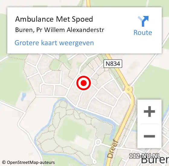 Locatie op kaart van de 112 melding: Ambulance Met Spoed Naar Buren, Pr Willem Alexanderstr op 3 augustus 2017 17:06