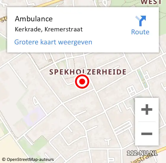 Locatie op kaart van de 112 melding: Ambulance Kerkrade, Kremerstraat op 3 augustus 2017 18:37