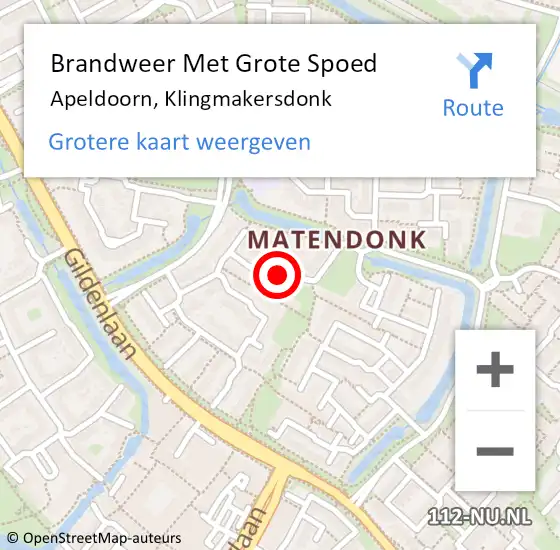 Locatie op kaart van de 112 melding: Brandweer Met Grote Spoed Naar Apeldoorn, Klingmakersdonk op 3 augustus 2017 18:38