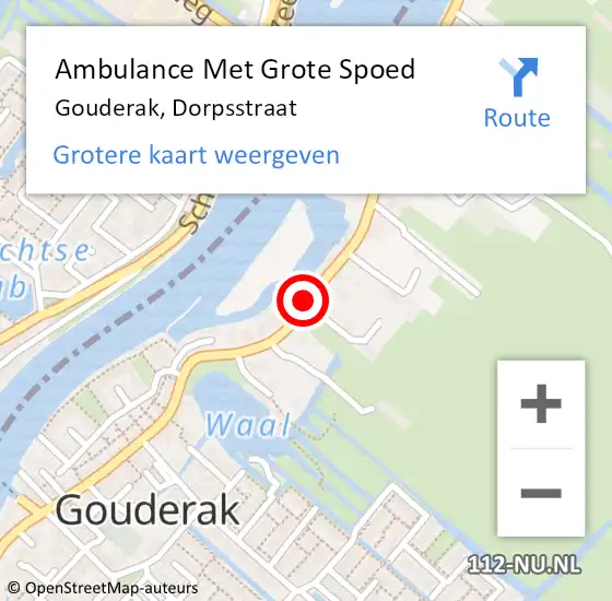 Locatie op kaart van de 112 melding: Ambulance Met Grote Spoed Naar Gouderak, Dorpsstraat op 3 augustus 2017 20:16