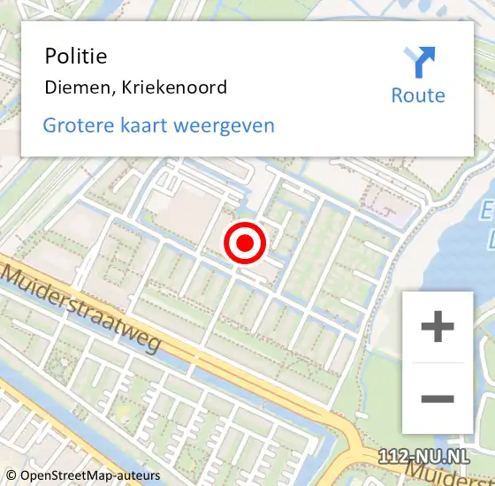 Locatie op kaart van de 112 melding: Politie Diemen, Kriekenoord op 3 augustus 2017 20:45