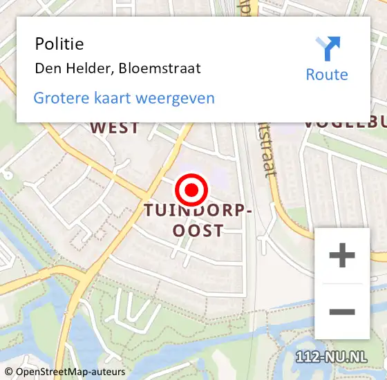 Locatie op kaart van de 112 melding: Politie Den Helder, Bloemstraat op 3 augustus 2017 20:48