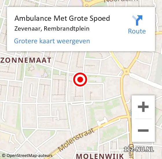 Locatie op kaart van de 112 melding: Ambulance Met Grote Spoed Naar Zevenaar, Rembrandtplein op 3 augustus 2017 22:20