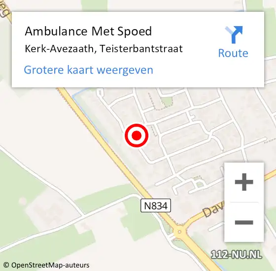 Locatie op kaart van de 112 melding: Ambulance Met Spoed Naar Kerk-Avezaath, Teisterbantstraat op 3 augustus 2017 22:53