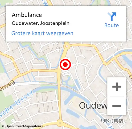 Locatie op kaart van de 112 melding: Ambulance Oudewater, Joostenplein op 3 augustus 2017 23:04