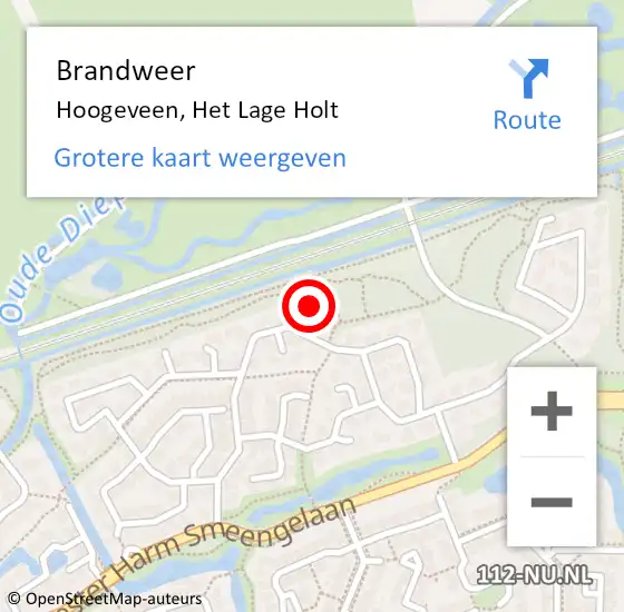 Locatie op kaart van de 112 melding: Brandweer Hoogeveen, Het Lage Holt op 4 augustus 2017 04:01