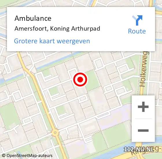 Locatie op kaart van de 112 melding: Ambulance Amersfoort, Koning Arthurpad op 4 augustus 2017 04:35