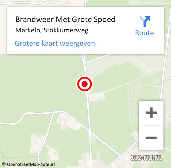 Locatie op kaart van de 112 melding: Brandweer Met Grote Spoed Naar Markelo, Stokkumerweg op 4 augustus 2017 05:32