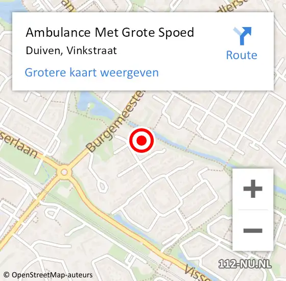 Locatie op kaart van de 112 melding: Ambulance Met Grote Spoed Naar Duiven, Vinkstraat op 4 augustus 2017 08:08