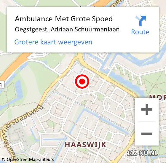 Locatie op kaart van de 112 melding: Ambulance Met Grote Spoed Naar Oegstgeest, Adriaan Schuurmanlaan op 4 augustus 2017 08:28