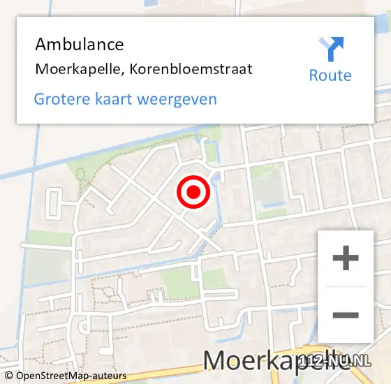 Locatie op kaart van de 112 melding: Ambulance Moerkapelle, Korenbloemstraat op 4 augustus 2017 08:43