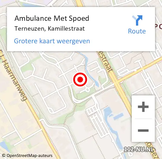 Locatie op kaart van de 112 melding: Ambulance Met Spoed Naar Terneuzen, Kamillestraat op 4 augustus 2017 08:49