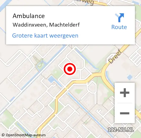 Locatie op kaart van de 112 melding: Ambulance Waddinxveen, Machtelderf op 4 augustus 2017 09:11