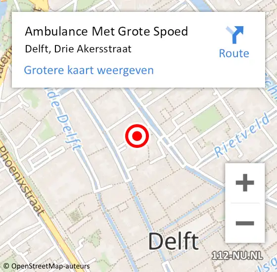 Locatie op kaart van de 112 melding: Ambulance Met Grote Spoed Naar Delft, Drie Akersstraat op 4 augustus 2017 12:12
