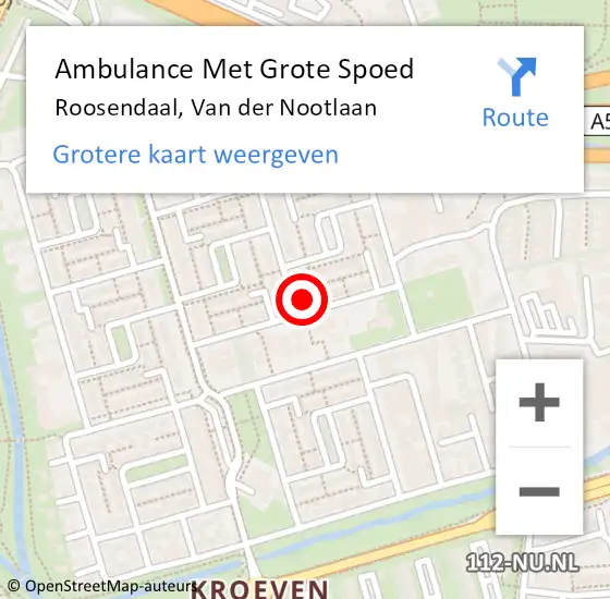 Locatie op kaart van de 112 melding: Ambulance Met Grote Spoed Naar Roosendaal, Van der Nootlaan op 4 augustus 2017 14:02