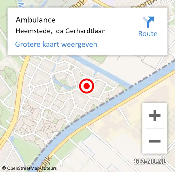 Locatie op kaart van de 112 melding: Ambulance Heemstede, Ida Gerhardtlaan op 4 augustus 2017 14:15