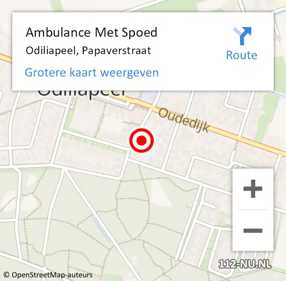 Locatie op kaart van de 112 melding: Ambulance Met Spoed Naar Odiliapeel, Papaverstraat op 4 augustus 2017 14:41