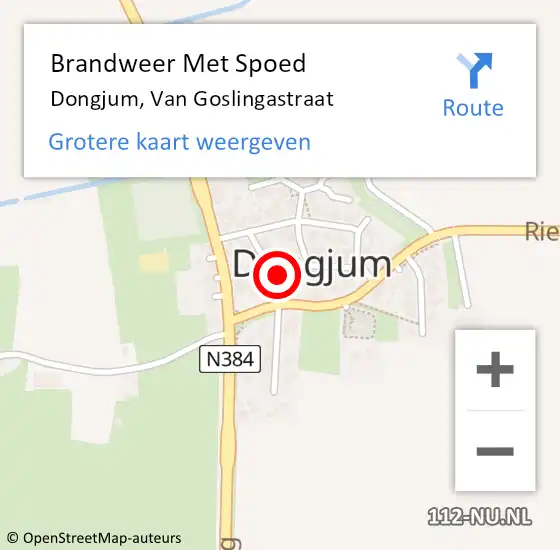 Locatie op kaart van de 112 melding: Brandweer Met Spoed Naar Dongjum, Van Goslingastraat op 4 augustus 2017 15:57