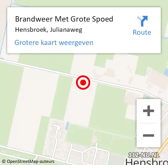 Locatie op kaart van de 112 melding: Brandweer Met Grote Spoed Naar Hensbroek, Julianaweg op 4 augustus 2017 16:31