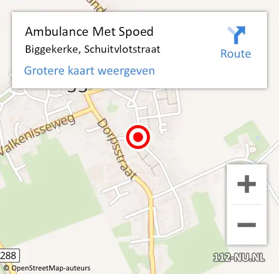 Locatie op kaart van de 112 melding: Ambulance Met Spoed Naar Biggekerke, Schuitvlotstraat op 4 augustus 2017 18:15