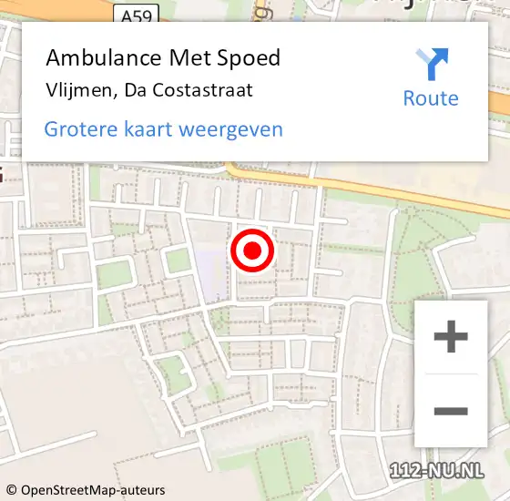 Locatie op kaart van de 112 melding: Ambulance Met Spoed Naar Vlijmen, Da Costastraat op 4 augustus 2017 18:44