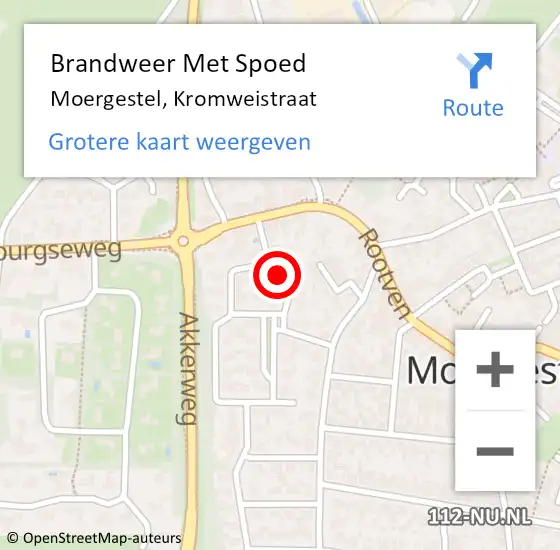 Locatie op kaart van de 112 melding: Brandweer Met Spoed Naar Moergestel, Kromweistraat op 4 augustus 2017 19:25