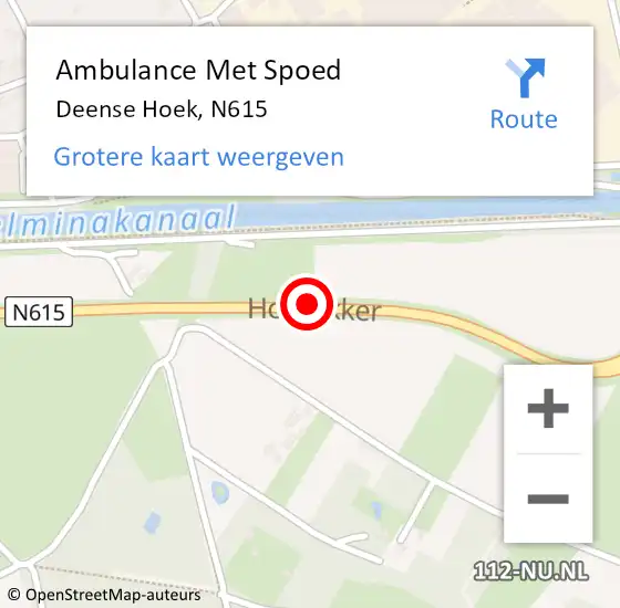 Locatie op kaart van de 112 melding: Ambulance Met Spoed Naar Deense Hoek, N615 op 4 augustus 2017 19:59