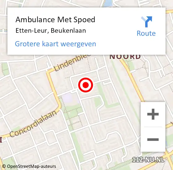 Locatie op kaart van de 112 melding: Ambulance Met Spoed Naar Etten-Leur, Beukenlaan op 4 augustus 2017 22:25