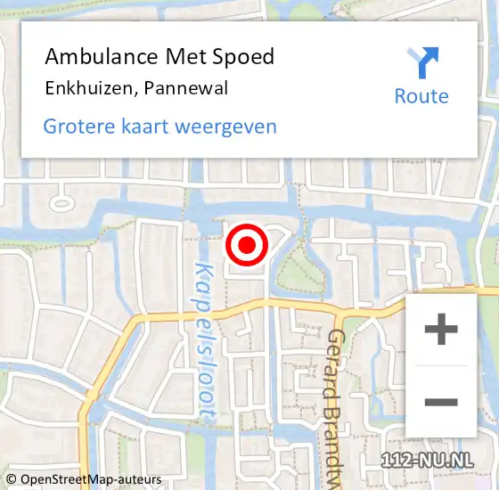 Locatie op kaart van de 112 melding: Ambulance Met Spoed Naar Enkhuizen, Pannewal op 4 augustus 2017 23:18