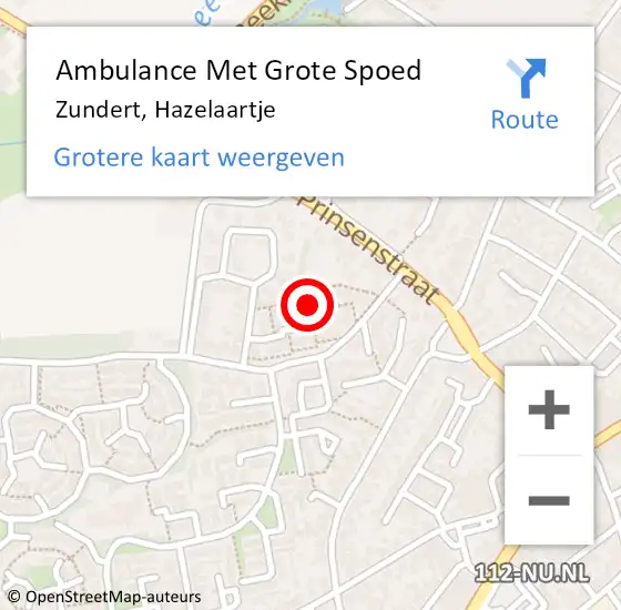 Locatie op kaart van de 112 melding: Ambulance Met Grote Spoed Naar Zundert, Hazelaartje op 5 augustus 2017 00:01