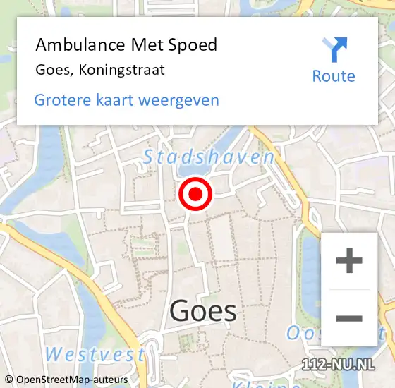 Locatie op kaart van de 112 melding: Ambulance Met Spoed Naar Goes, Koningstraat op 5 augustus 2017 00:30