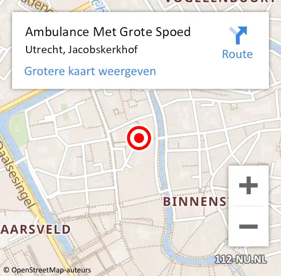 Locatie op kaart van de 112 melding: Ambulance Met Grote Spoed Naar Utrecht, Jacobskerkhof op 5 augustus 2017 01:12