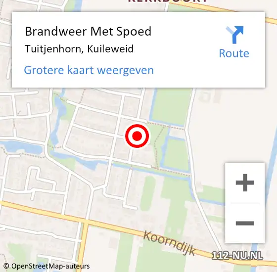 Locatie op kaart van de 112 melding: Brandweer Met Spoed Naar Tuitjenhorn, Kuileweid op 5 augustus 2017 01:46