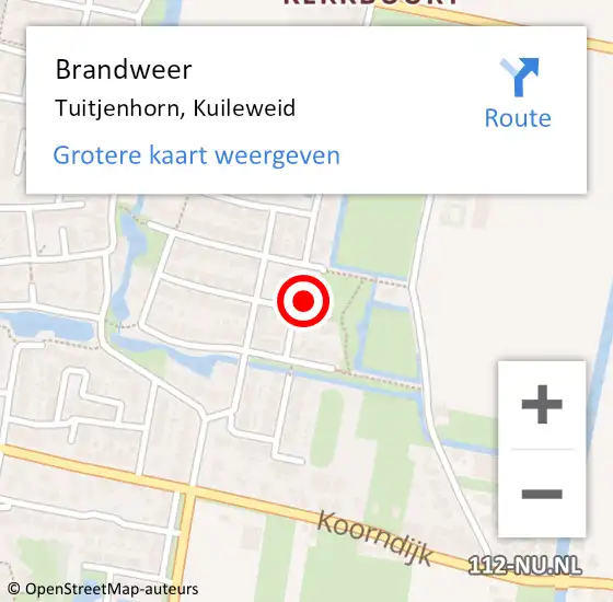 Locatie op kaart van de 112 melding: Brandweer Tuitjenhorn, Kuileweid op 5 augustus 2017 01:50