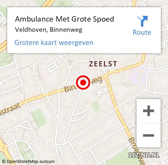 Locatie op kaart van de 112 melding: Ambulance Met Grote Spoed Naar Veldhoven, Binnenweg op 5 augustus 2017 01:55